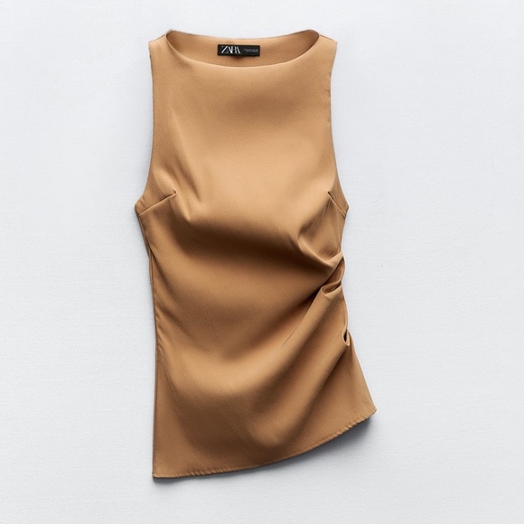 Zara stretching ruched caramel COORD SET skirt and top , 2 pieces - Picture 9 of 16